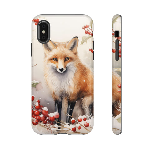 Christmas Fox in a Wreath of Red Berries - Impact Resistant Phone Case iPhone X Glossy